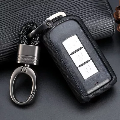 $17.33 • Buy For Mitsubishi 2008-22 Carbon Fiber Key Case Fob Shell Holder Cover Accessories