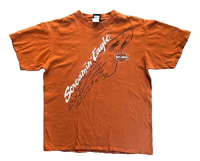 Harley Davidson Screaming Eagle T Shirt Orange L *Loose Hem And Underarm Stitch • $12