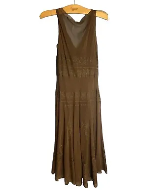 Max Studio Dress Small S Brown Lace Silk Flapper Tank Brown Sleeveless V-neck • $34.95