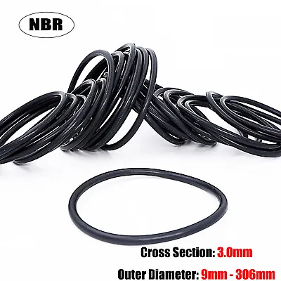 3.0mm Cross Section O Rings NBR Nitrile Rubber 9 - 306 Mm OD Oil Resistant Seals • £1.74