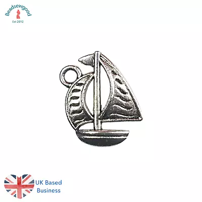 10 2D Sailing Boat Pendant Charms 16mm Nautical Ship Jewellery Making Charms • £2.69