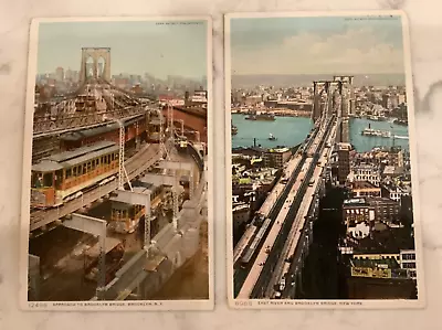 LOT Of (2) 1909 Brooklyn BRIDGE Antique Postcards Railroad Curve East River NY • $18.75