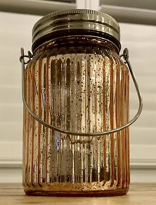 Retired Costco Libbey ROSE GOLD Decorative MERCURY Glass Jar W/Handle: Ridged • $12.95