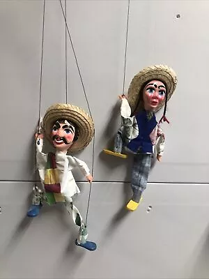 Vintage 13.5-15” Mexican Sombrero Marionette Puppet Man Women Set Lot A7 • $28