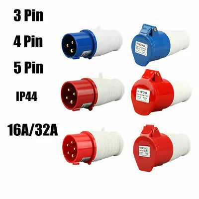 £10.49 • Buy 16A/32A 3/4/5 Pins Site Industrial Plugs & Sockets Connectors 3 PHASE  IP44