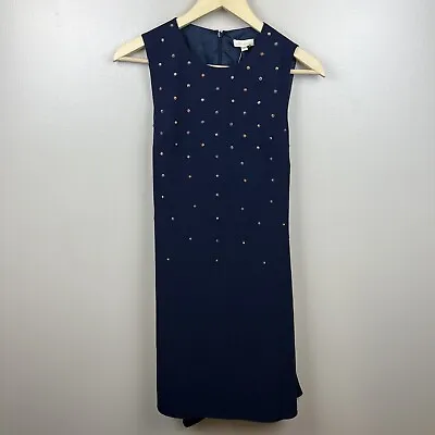 Shoshanna Maureen Dress Size 2 Navy Blue Beaded Tie Back Work Career Event • $34.99
