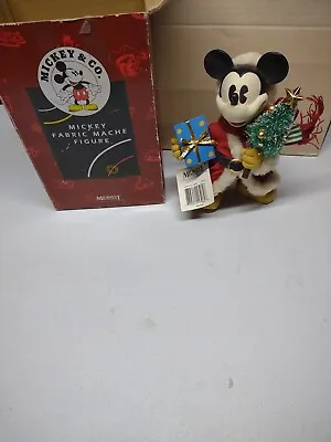 Vintage Disney Fabric Mache 8  Mickey Mouse Santa Figure By Midwest W/tag & Box • $42.99