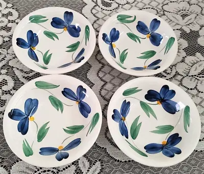 $28 • Buy 4 Hand Crafted In Italy Roma Soup/Pasta Bowls Blue Floral 8.25  Round 2.5  Deep