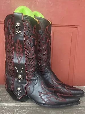 Liberty Devil Diablo Silver Skulls Mule Ear Western Cowboy Boots 11D Handmade • $875