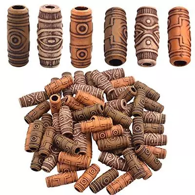Hair Tube Beads 60 Pieces Imitation Wood Beads Dreadlock Hair Beads Hollow Out T • $13.83