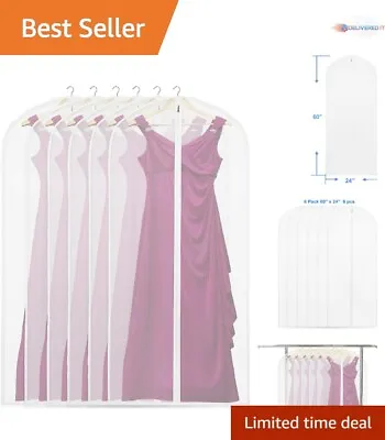 6 Pack - 60-Inch Translucent Garment Bags With Zipper - Multi-Purpose - Sturdy • $28.48