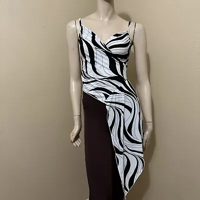 Women’s White Black Polyester Casual Summer Asymmetric Stretch Slim Size M Top • $13