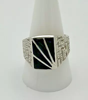 Art Deco Vintage 4 Onyx Stone Men's Ring - Sterling Silver - Size 11 • $180