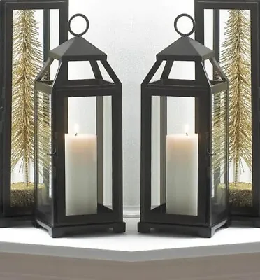 2pcs Black 15.5  Malta Candle Holder Lantern Outdoor Terrace Centerpiece Wedding • $75.81