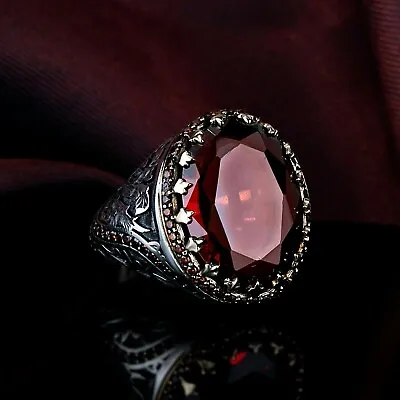 Turkish Handmade 925 Sterling Silver Jewelry Red Ruby Men's Ring All Size • $57