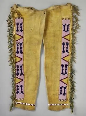 Indian Beaded Sioux Suede Leather Chap Cowboy Hide Leggings L710 Native American • £180.66