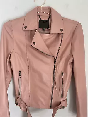 MUUBAA London Pink Biker Sheep Leather Jacket Size 6 • $195