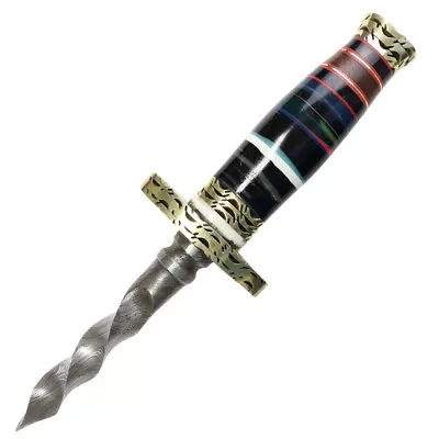 TheBoneEdge 11  Twist Kris Triangle Blade Dagger Damascus Steel Multi Resin Hand • $56.99