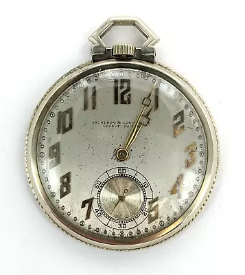 18 KT White Gold Vacheron Constantin Open Face Pocket Watch 18 Jewels • $2750
