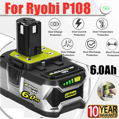 £20.93 • Buy For RYOBI P108 18V One+ Plus 6.0AH High Capacity Battery 18Volt Lithium-Ion P104