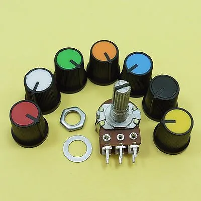 Linear B Stereo Potentiometer + 15mm Plastic Knobs Volume Control Ohm Mixer Cap • £2.71