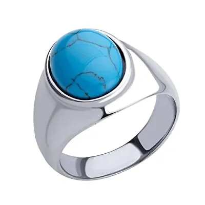 555Jewelry Stainless Steel Domed Oval Signet Turquoise/Onyx Stone Ring For Mens • $14.99