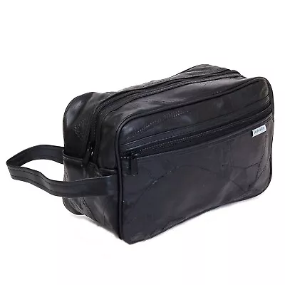 New Leather Toiletry Bag Shaving Kit Travel Case Tote Make Up Zippered Vanity • $15.99