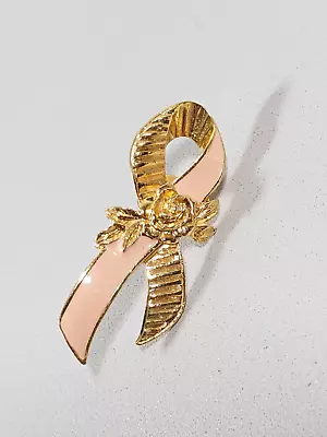 Vintage Avon Signed Pink Ribbon Awareness Rose Flower Pin Brooch • $6.99