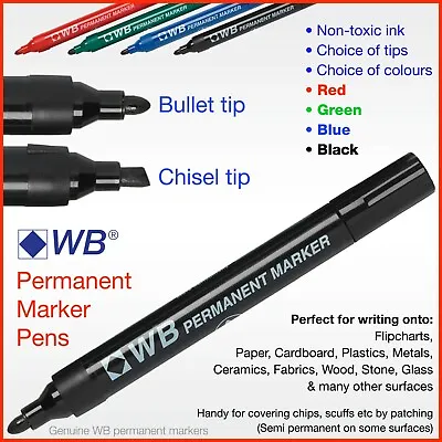 Permanent Marker Pen ✔2 Tips ✔4 Colours ✔Metal Glass Plastic Wood Fabric Paper • £10.99