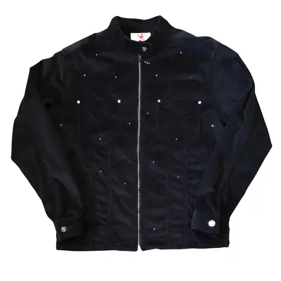 Quacker Factory XS Black Velvet Rhinestone Full Zipper Jacket Corduroy Velour • £10.85