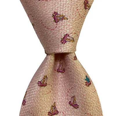 BVLGARI SEVENFOLD Mens Silk XL Necktie ITALY Luxury ANIMALS RIDING CARS Pink EUC • $104.99