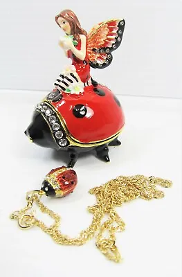 Ladybug W/Fariry Riding On It  Pewter Jeweled Trinket Box W/necklace Mythical • £47.45