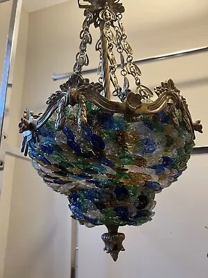 Antique Italian Bronze Multicolor Glass Chandelier • $1450