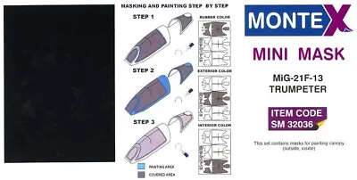 Montex 1/32 MIKOYAN MiG-21 F-13  FISHBED  CANOPY PAINT MASK Trumpeter • $5.99