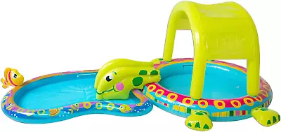Shade 'N Slide Turtle Inflatable Outdoor Kiddie Splash Pool With Fish Sprinkler • $78.99