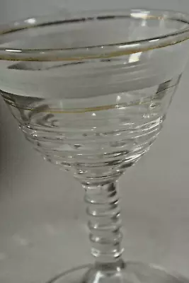 Vintage Set Of 3 Beehive/Ribbed Glass Gold Banded Stemware • $15