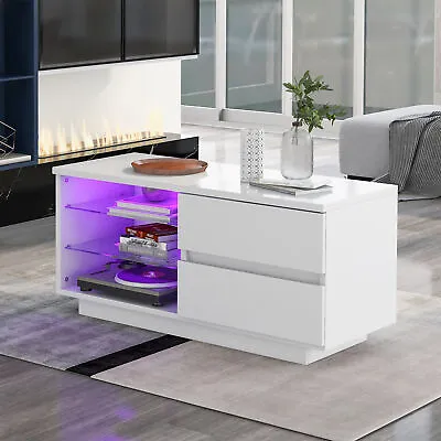 £84.96 • Buy High Gloss LED Removable Shelf Coffee Table TV Stand Cabinet Drawer Living Room