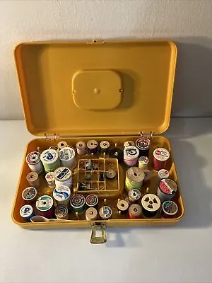Vintage Wilson Wil-Hold 13  X 8  Sewing Thread Bobbin Box Yellow Storage Case • $9.99