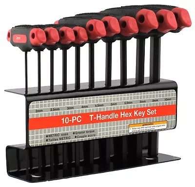 T Bar Driver HEX 10 Pc Piece Metric Allen Key T-Handle Set 2 - 10mm • £23.99