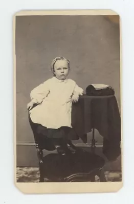 Antique CDV Circa 1870s Beautiful Young Girl In White Dress Standing On Chair • $9.99