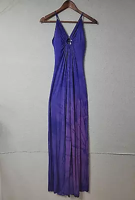 Michelle Jonas Womens Dress Maxi Size Small Purple Tie Dye Keyhole Jersey Knit • $74.99