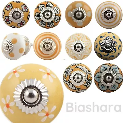 £2.60 • Buy MUSTARD DOOR KNOBS Vintage CERAMIC Cupboard Handles Drawer Pulls RETRO QUALITY