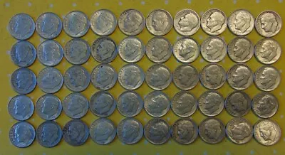 Roll Of (50) Circulated 90% Silver  Roosevelt Dimes ~ Mixed Dates • $100