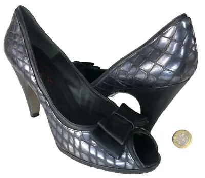 Shoes Heels Black Open Toe Sachelle Couture Leather UK Size 6 Ncb • £17.61