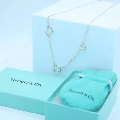 TIFFANY&Co. Necklace Elsa Peretti 3 Open Heart Silver925 With Box & Pouch #A1117 • $133.30