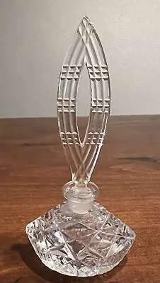 Rare Vintage Art Deco Czech Cut Crystal Perfume Bottle With Tall Stopper Signed • $29.99