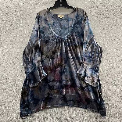 ONE WORLD Blouse Womens 2X Top 3/4 Sleeve Velvet Blue • $15.95