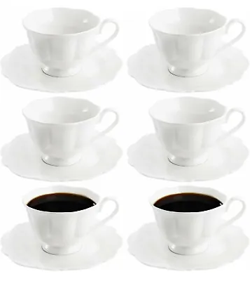 Set Of 6 Porcelain Cappuccino Cups With Saucers Set 7 Oz/200ml White Ceramic... • £4.99