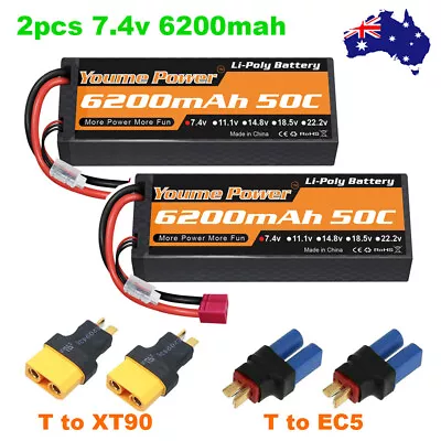 2pcs Youme 2S 6200mAh 7.4V 50C Deans EC5 XT90 LiPo Battery Hardcase For RC Truck • $54.14