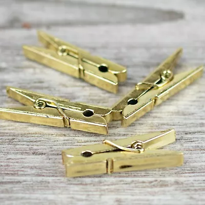 £3.75 • Buy METALLIC GOLD MINI SPRING PEGS Paper Card Photo Hanging Craft Shiny Small Clips